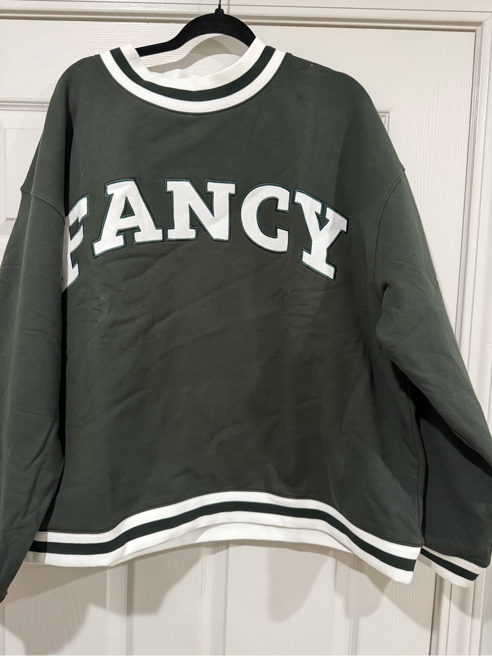 Forest Green 'FANCY' Varsity Pullover with Striped Collar